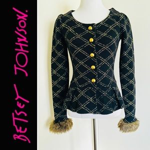 NWT Betsey Johnson Gold Lamè Faux Fur Cuff Cardigan